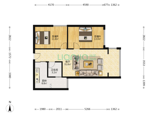 三江苑 2室1厅1卫 87平方