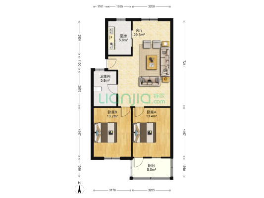 陆家苑 2室1厅1卫 81平方