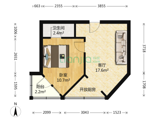 临江大道55号 1室1厅1卫 38平方