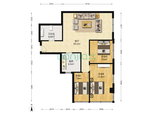 金座商厦 3室1厅1卫 109平方