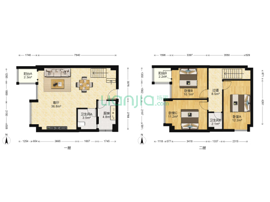 创＋理想城 3室1厅2卫 64平方