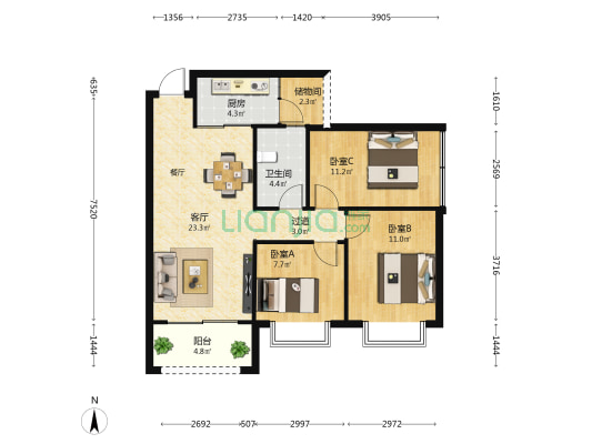 上水湾 3室1厅1卫 90平方