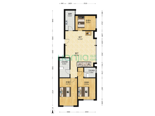 万科悦都荟 3室2厅2卫 125平方