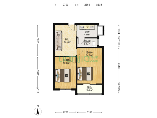 金水路44号院 2室1厅1卫 60平方