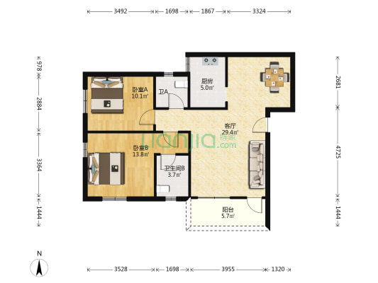沙头小区 2室1厅2卫 87平方