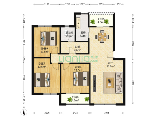 天然气化工研究院生活区 3室1厅1卫 106平方