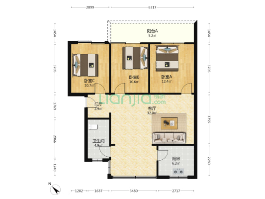 柳岸苑 3室1厅1卫 99平方