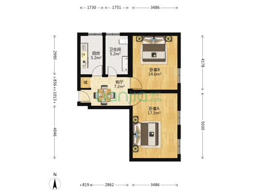 南线阁19号院 2室1厅1卫 69平方
