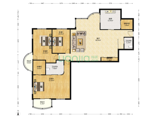 鸿锳大厦 3室1厅2卫 216平方
