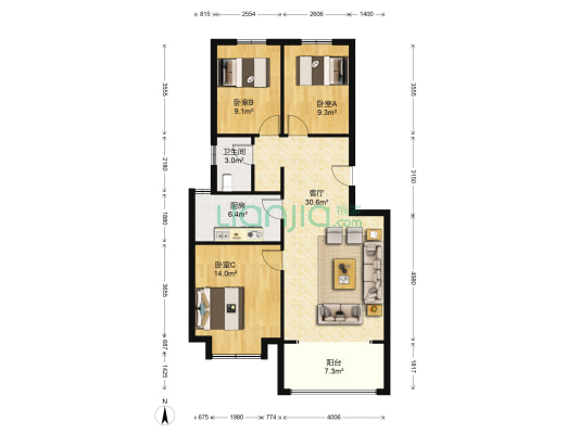 天一金色海湾 3室1厅1卫 87平方