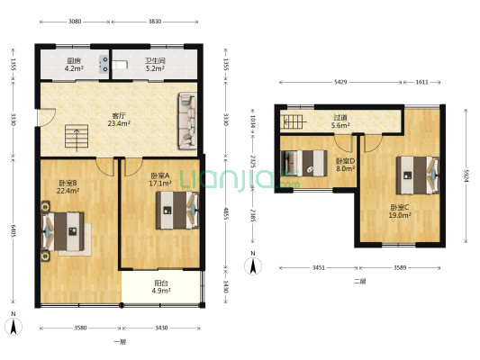 板桥东村 4室1厅1卫 114平方