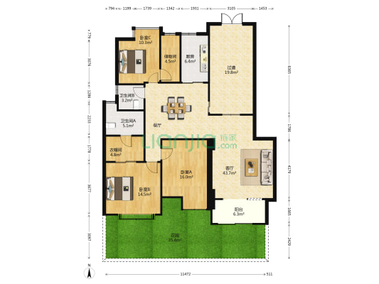 中海 · 东湖熙岸 3室1厅2卫 131平方