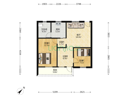 连源二路 2室1厅1卫 73平方