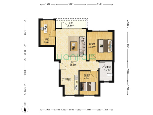 瑞鑫·东北街壹号 3室1厅1卫 84平方