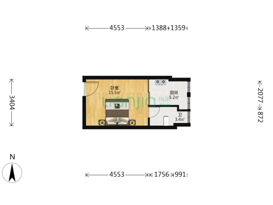 光环爱琴海，精装住宅公寓，看中庭租1千7，近商圈地铁-户型图