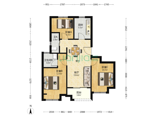 港城悦庭 3室1厅2卫 93平方