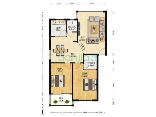 芙蓉苑 2室2厅2卫 103平方