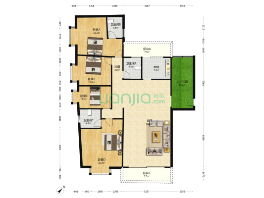 申润花园 4室1厅3卫 198平方