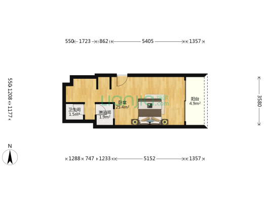 名门酒店 1室0厅2卫 46平方