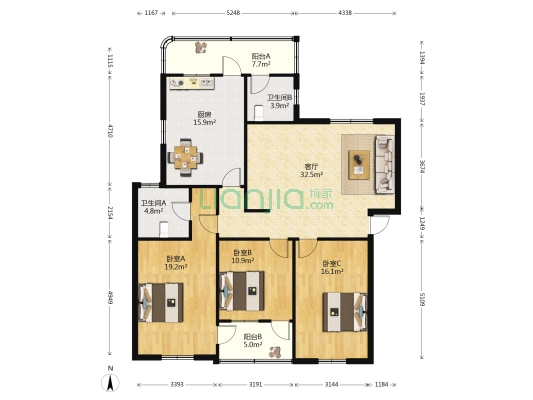 外供宿舍大院 3室1厅2卫 133平方
