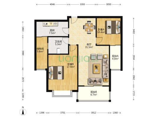 组团嘉和花园 2室1厅1卫 118平方