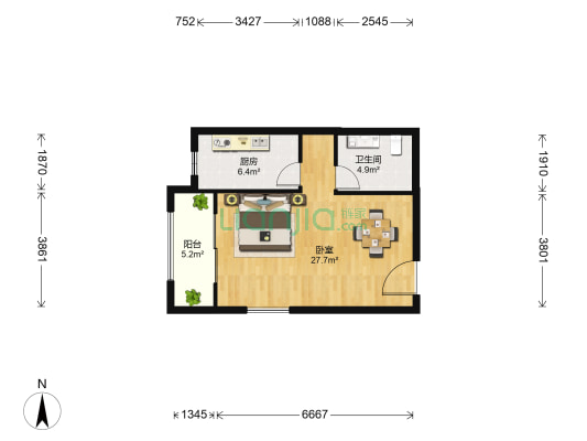 阳光100国际新城G区 1室0厅1卫 59平方
