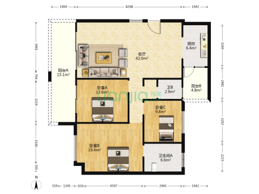 高科玫瑰园 3室1厅2卫 136平方