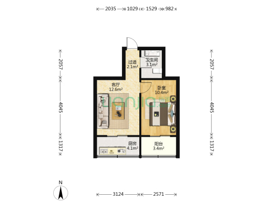 大学东路63号 1室1厅1卫 46平方