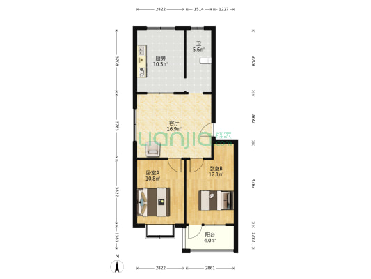则尔庄中区 2室1厅1卫 75平方