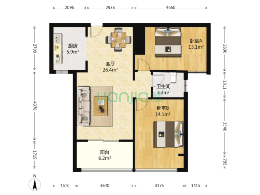中建观湖国际二期 2室1厅1卫 86平方