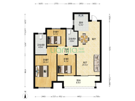 中企檀悦名居 3室1厅2卫 105平方