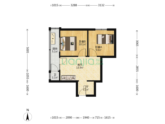 鲤鱼街110号 2室1厅1卫 44平方