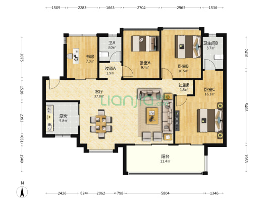 保利天汇二期 4室1厅2卫 132平方