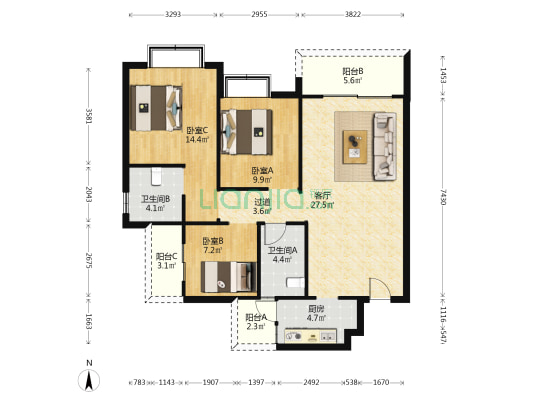文泰·蔚蓝半岛 3室1厅2卫 105平方