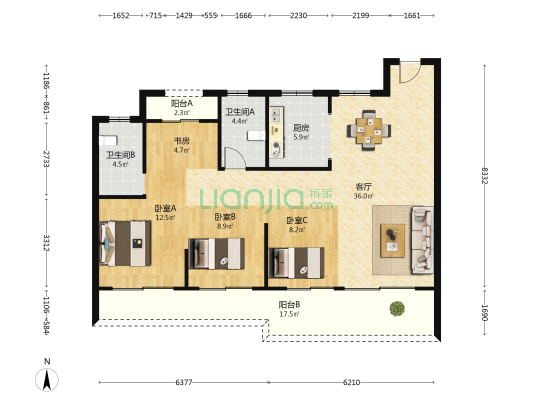 西塘未来社区 4室1厅2卫 125平方
