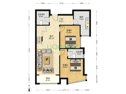 御景园精装一层下跃210平米带下沉庭院-户型图