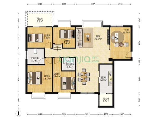禹洲华侨金海岸 5室1厅2卫 125平方