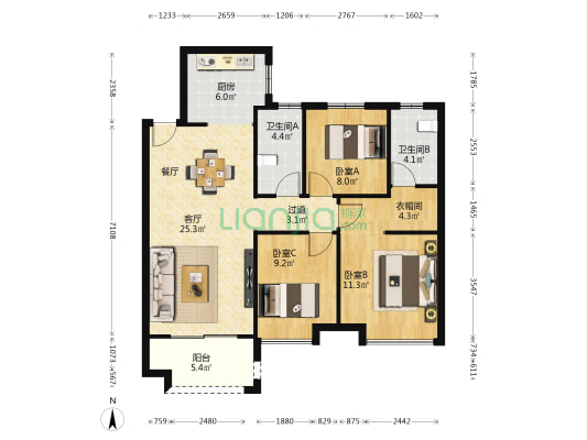 雅居乐湖居笔记山湖郡 3室1厅2卫 109平方