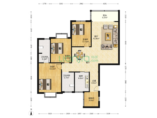 航院家属院 3室1厅2卫 140平方