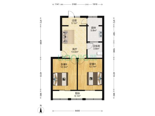 武昌工学院教师公寓 2室1厅1卫 61平方