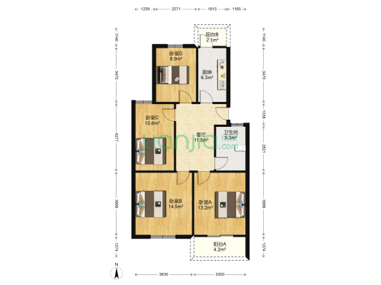 包河花园E区 4室1厅1卫 91平方