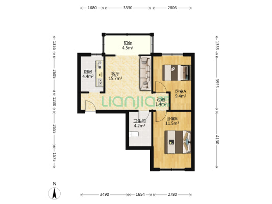 坤昇小区 2室1厅1卫 67平方