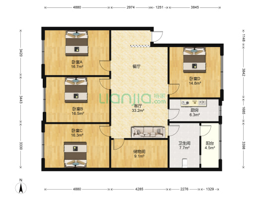 祥华综合楼 4室1厅1卫 155平方