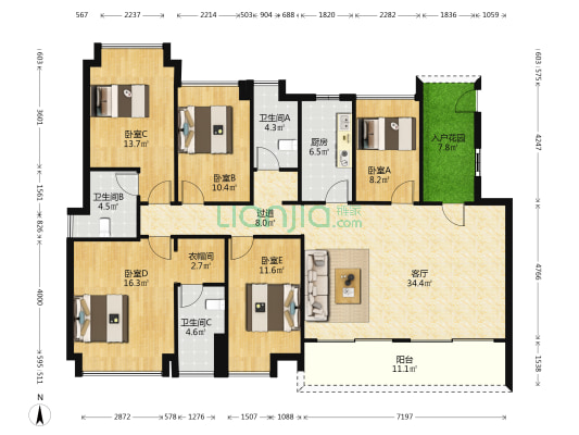 品秀星樾 5室1厅3卫 151平方