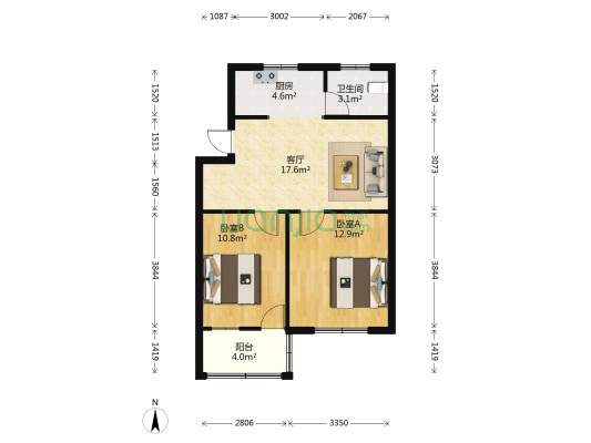 金华市机关宿舍大院 2室1厅1卫 64平方
