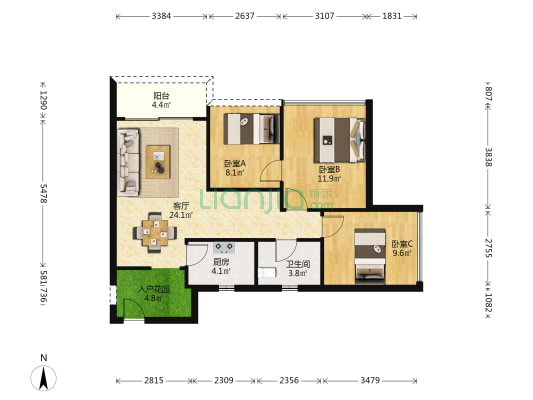 milk花园 3室1厅1卫 80平方