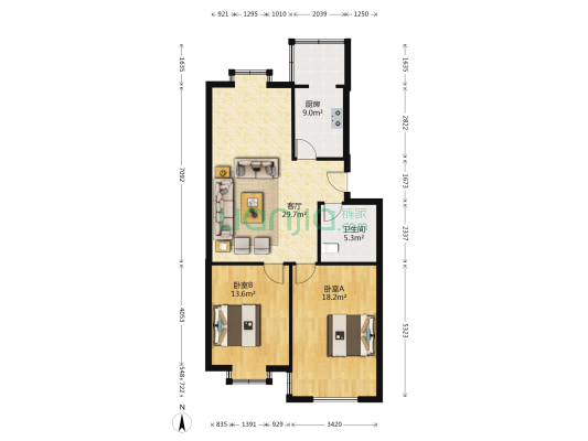 秀水苑 2室1厅1卫 93平方