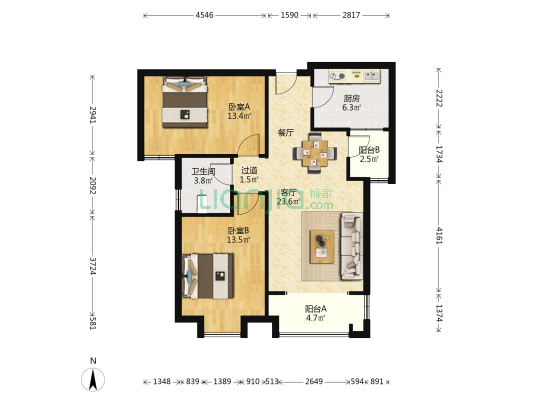 中金金骊福郡 2室1厅1卫 85平方
