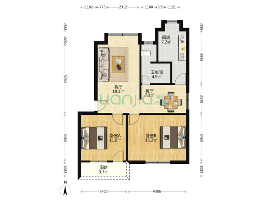 县防疫站家属院 2室2厅1卫 82平方