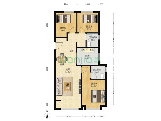 融创时代奥城DK3 3室1厅2卫 111平方